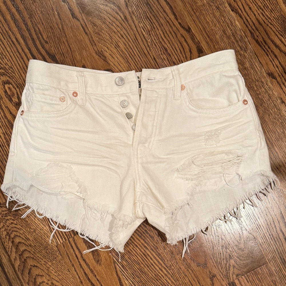 Free People We the Free Women’s White Denim Distressed Women Shorts